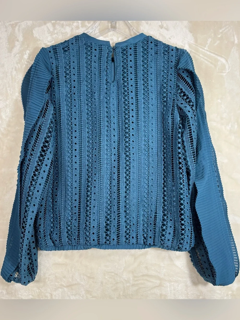 Calligraphie by Anthropology Women’s Ruffled Panel Blouse Teal Eyelet Lace S